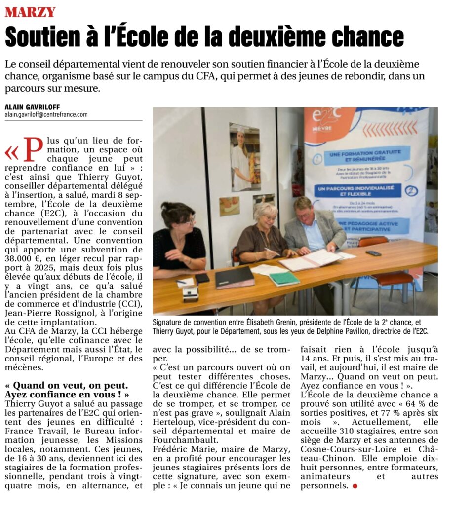 Le conseil départemental de la Nièvre renouvelle son soutien à l’école de la deuxième chance, “plus qu’un lieu de formation”